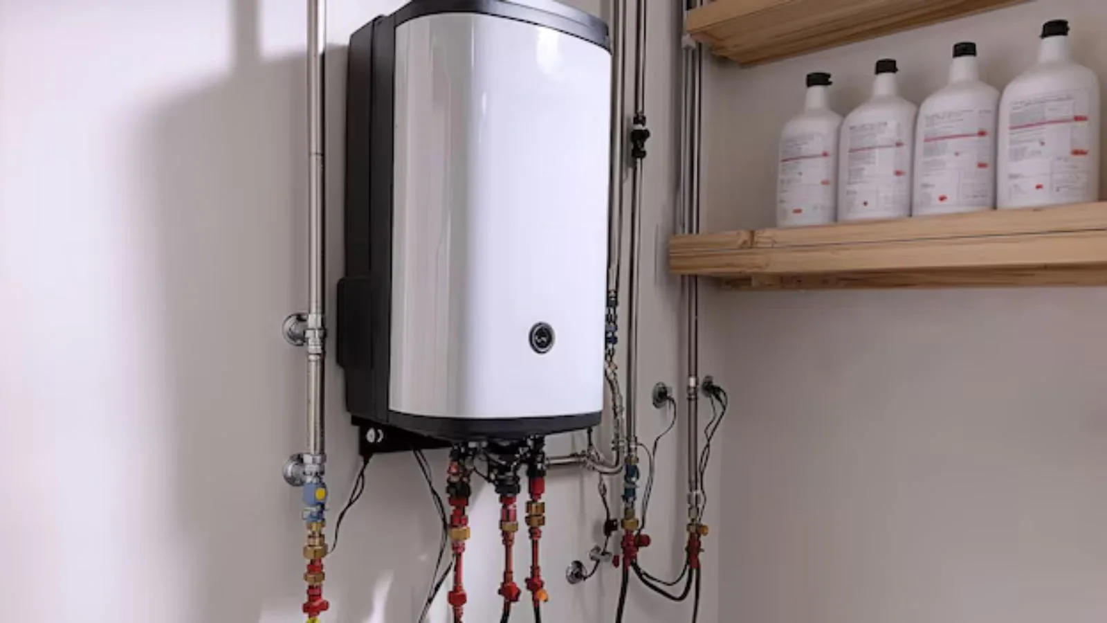 Wall-mounted tankless water heater in an Upland, CA home